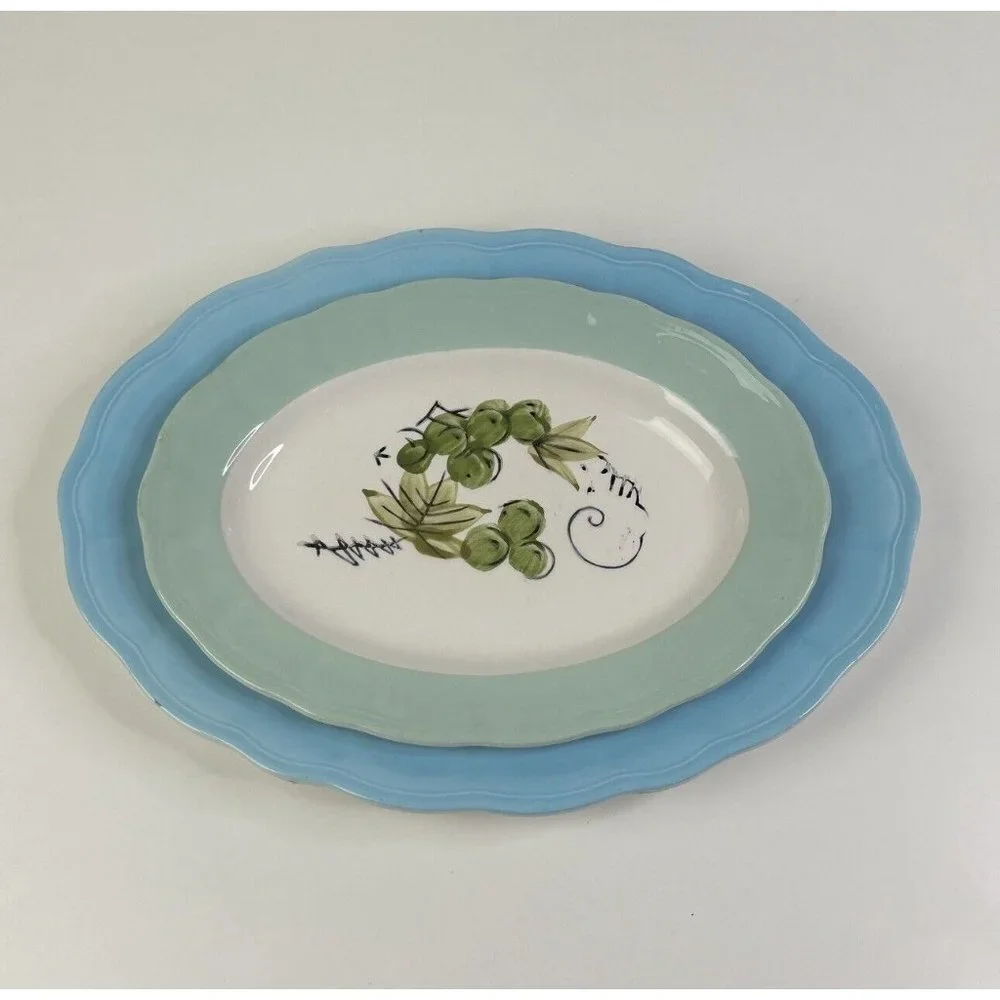 Pair of Vintage Corona Ironstone Ware Small and Medium Platter Grape Cluster